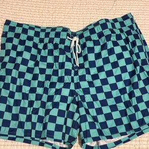 Goodfellow & Co Teal and Navy Checkered Swim Trunks